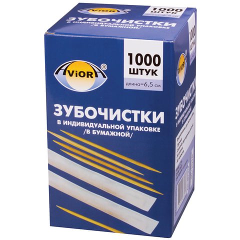 Зубочистка Индивидуальная в бумажной упаковке, 65мм, 1000шт/уп